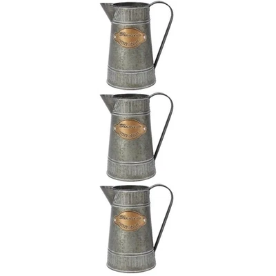 3 Stück antike Eisen Blumentopf Blumen Vase mit Griff Home Ornamente - Bild 1 von 4