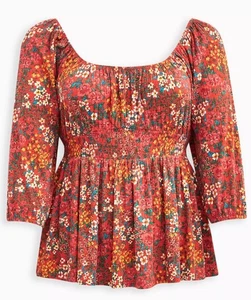 $45 New Torrid Women’s 2 2X 18-20 Textured Jersey Smocked Waist Floral Top Shirt - Picture 1 of 11