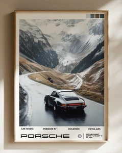 Póster de coche de carreras Alpes suizos - Decoración de arte de pared de coche clásico alemán vintage - Imagen 1 de 2