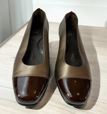 Zapatos Mocasines Planos Sin Cordones SAS Coco Charol Puntera Bronce 10 N Estrechos Foto 1 de 4