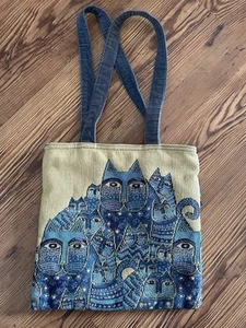 Laurel Burch Cat Tote Purse Tapestry Shoulder Bag Metallic Gold & Blue - Picture 1 of 12