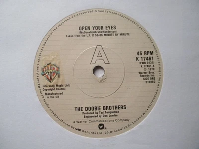 The Doobie Brothers "Open Your Eyes" Warner Bros UK 7" Single EX - Image 1 of 2