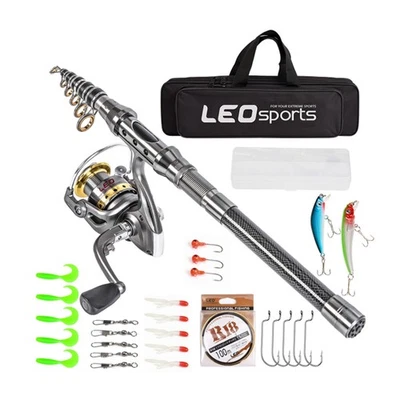 Carbon Fiber Telescopic Fishing Rod Pole Reel Combo Sea Saltwater Freshwater - Image 1 of 4