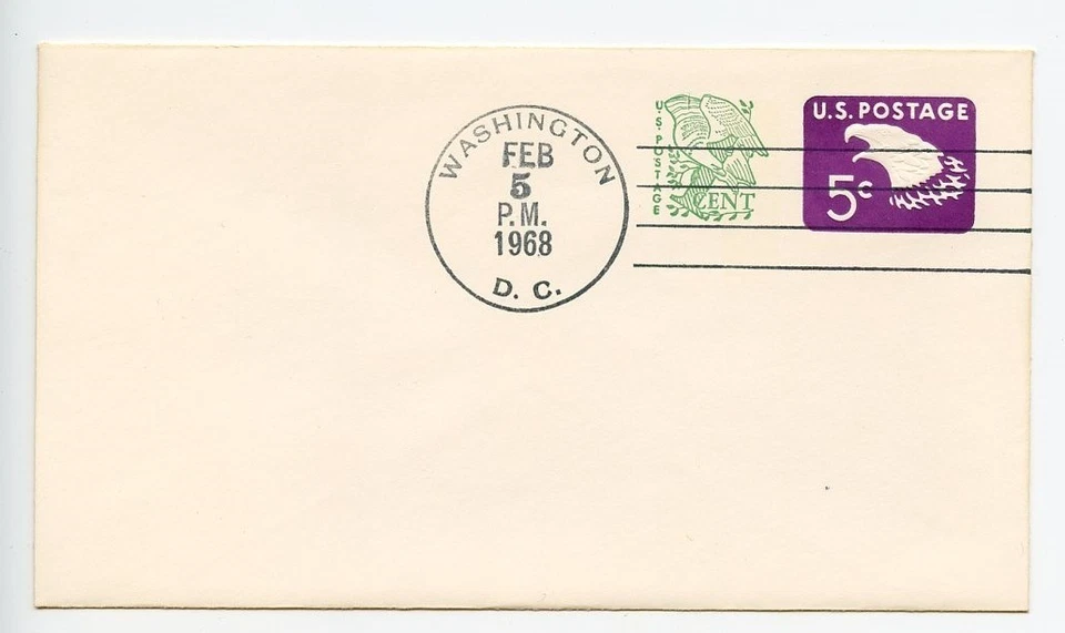 USA 1968 FDC Stamped Envelope Cover Eagle 5+1c Sc# U553 - Image 1 of 1