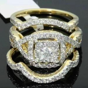 2.00Ct Diamond 3pcs Wedding Bridal Ring Set 14K Yellow Gold Plated Lab Created - Picture 1 of 5