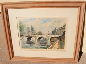 Watercolor painting Seine & Notre Dame Paris by artist Pierre Cambier 1914-2000 - Picture 1 of 13