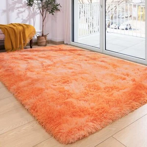 Area Rug For Bedroom 4x6 Feet Plush Fluffy Rug For Living Room Tiedyed Orange Sh - Picture 1 of 7