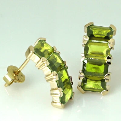 E099 Genuine 9K Yellow,White, Rose Gold Natural Peridot Half Hoop Stud Earrings - Image 1 of 3