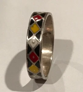 Sterling Silver Vintage Mexico 925 Multi Colored Inlay Band Ring Sz 6.25 - Picture 1 of 6