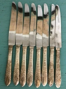 Vintage National Silver Silver Plate Butter Knife Lot Rose & Leaf Flatware 1937 - Picture 1 of 1