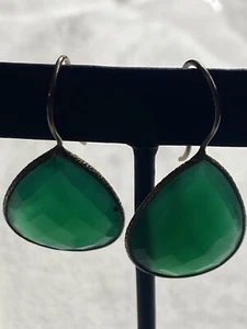 Vintage Gold Plated Green Onyx, Dangle Drop ￼Earring 9 g 1.5 Inch Length ￼ - Picture 1 of 6