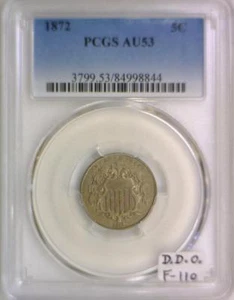 1872 Shield Nickel PCGS AU-53; Doubled Die Obverse; Fletcher-110 - Picture 1 of 6