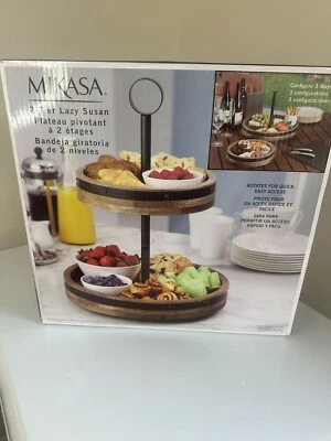Mikasa, 2-Tier Lazy Susan w Burnished Iron Band Accent + Mango Wood - Image 1 of 4