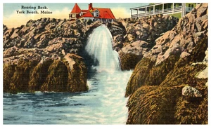 Maine York Beach Roaring Rock ME Waterfall c.1939 Vintage Linen Postcard - Picture 1 of 3