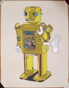 Yellow Robot Print Zane Thomas Tim Doyle Nakatomi Poster Art Wind Up Tin Toy NEW - Picture 1 of 1