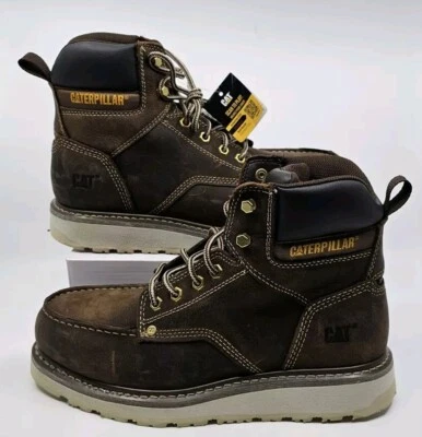 Botas de trabalho masculinas Caterpillar biqueira de aço calibrada marrom novas com etiquetas - Imagem 1 de 4