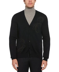 Perry Ellis Mens Floral Print Cardigan Sweater, Navy, L - Picture 1 of 6