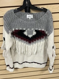 CURRENT ELLIOTT The Rosemary Fringed Intarsia Sweater Sz 1 Small Wool Alpaca Ac - Picture 1 of 12