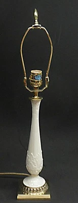 Lenox Brass & Porcelain Table Lamp Embossed with Beaded Square Base Desk Light - Image 1 of 4