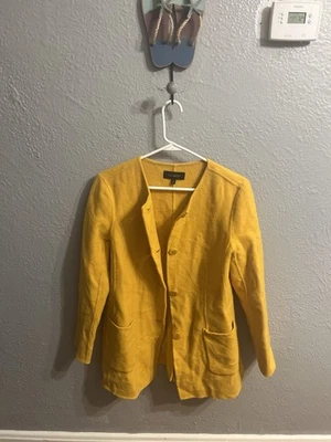 Talbots Wool Blend Collarless Jacket Blazer Size 10 Yellow Pockets - Image 1 of 4