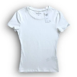 New Abercrombie & Fitch Essential Tuckable Baby Tee Women's Small White Crewneck - Picture 1 of 12