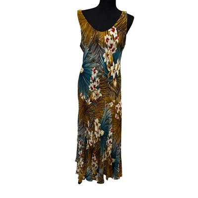 Jones New York Tropical Floral Silk Maxi Dress sz 12 fairy grunge browns y2k - Image 1 of 4