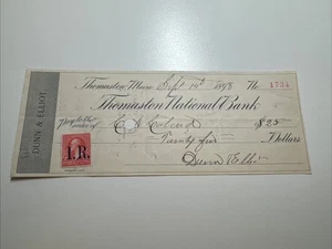 R155 - Thomaston National Bank - Bank Check - Thomaston ME - 1898 - Picture 1 of 1