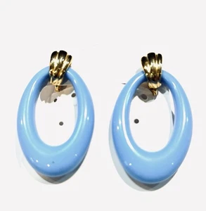Baby Blue Resin Door Knocker Clip On Earrings Statement Earrings X922 GOLD TONE - Picture 1 of 6