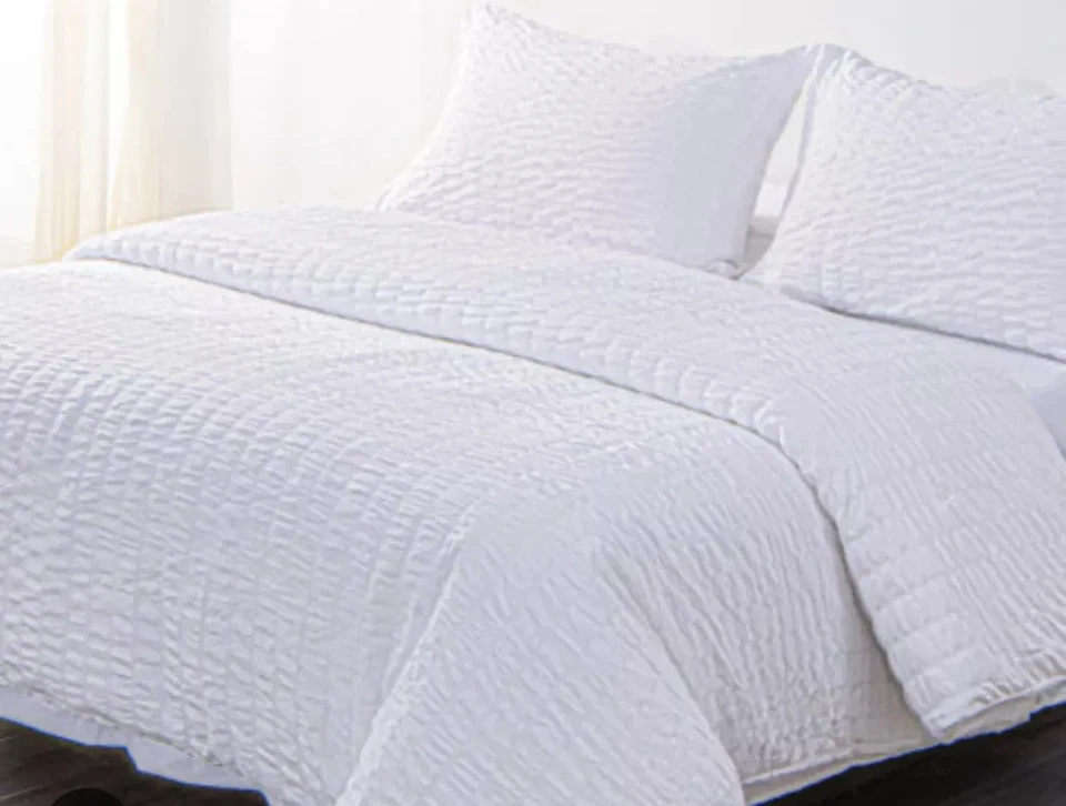 Aqua Seersucker Duvet Cover King Size and 2 Pillowcases