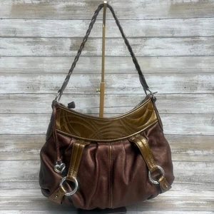 Brighton Purse Hobo Shoulder Bag Bronze Gold Metallic Leather Braided Strap  - Picture 1 of 18