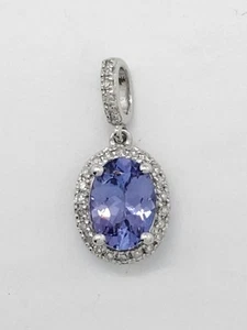 14K Solid White Gold Oval Cut Tanzanite Diamond Halo Accent Pendant (AP1109973) - Picture 1 of 5