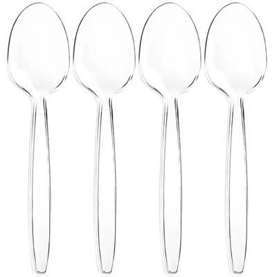 Cucharas sopera de plástico transparente desechables premium (50 unidades) | Transparente,  Foto 1 de 4
