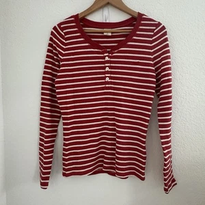 Y2K 90s Hollister Sleep Henley Ribbed Knit Shirt Womens L Red/White Bella Swan - Picture 1 of 10