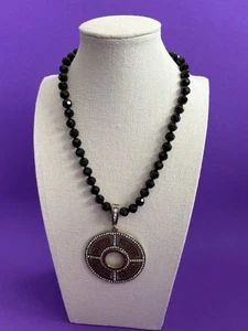 Vintage Heidi Daus Necklace Circular Greek Pendant/Enhancer Crystals Glass Beads - Picture 1 of 12