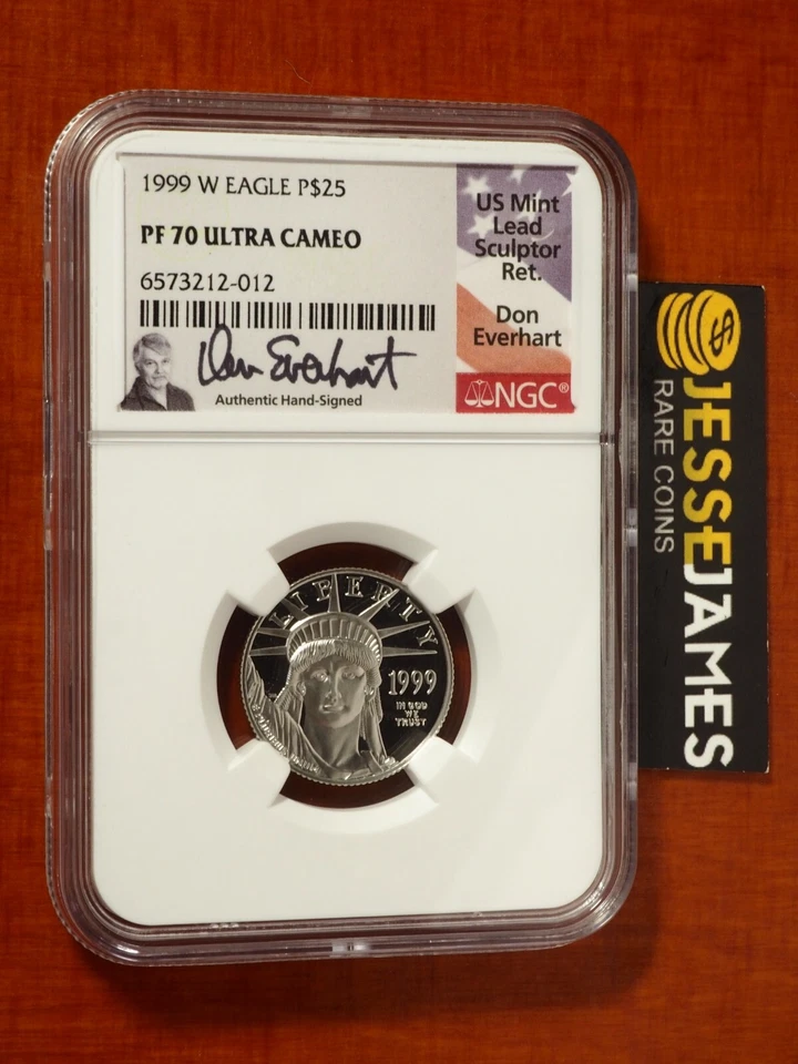 1999 W $25 PROOF PLATINUM EAGLE NGC PF70 ULTRA CAMEO DON EVERHART SIGNED 1/4 OZ - Image 1 of 2