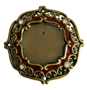 Jay Strongwater Enamel Round Red Swarovski Crystal Mini Picture Frame Brooch J2 - Picture 1 of 5