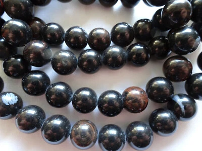 16" Strand Natural Black Obsidian Smooth 10mm Round Stone Beads A147 DNG - Image 1 of 4