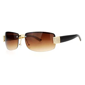 Rhinestone Fashion Sunglasses Women's Rimless Look Rectangular Frame - Picture 1 of 18