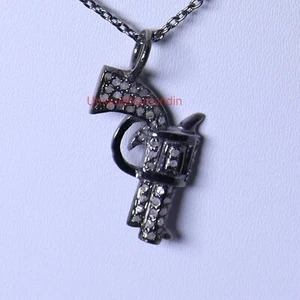 Natürlicher Diamant 925 Silber Waffe Design Charms Halskette Halloween Geschenk Anhänger - Bild 1 von 3