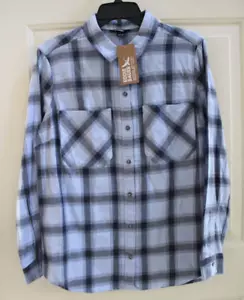 NWT Eddie Bauer Flannel Plaid Women's Large Light Periwinkle Long Sleeve Shirt - Picture 1 of 5