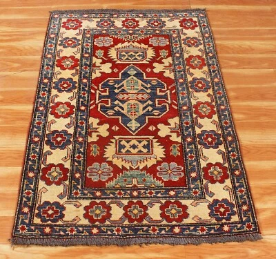 Alfombra turca de lana natural anudada a mano alfombra tribal para sala de estar alfombra roja 2,5x4 pies Foto 1 de 4