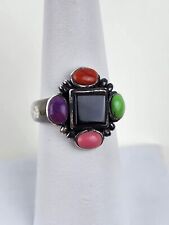 Sterling Silver Black Onyx Lapis Coral  Southwest Ring Size 7 Very Nice cond.