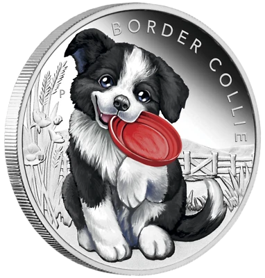 2018 Puppies - BORDER COLLIE 1/2 oz Silver Proof 50c Half Dollar Coin Colorized - Image 1 of 4
