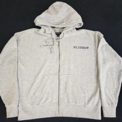 Playboy by PacSun Zip Up Hoodie Size Small Bunny Grey Hooded Long Sleeve #1721 - Image 1 of 4