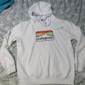 Patagonia Hoodie Women's XL White Thermal Pullover Drawstring Logo - Picture 1 of 5