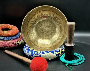 9"Om mantra flower of life handcrafted-Tibetan singing bowl-Healing-Meditation - Picture 1 of 8