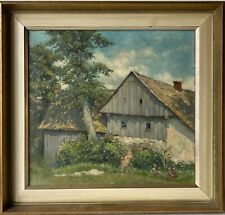 Ölbild Impressionist Walter Tiemann Altes Haus in Schlesien mit Personen