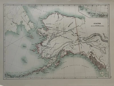 1897 Alaska Original Antique Map by A & C Black - Image 1 of 3