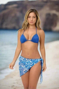 Traje de baño envolvente corta Greece Vibes azul y blanco cubre pareo - Imagen 1 de 5
