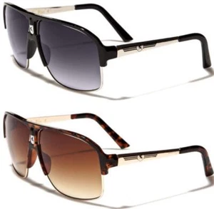 Khan designer black sunglasses large mens ladies boy pilot retro turbo uv400 big - Picture 1 of 8